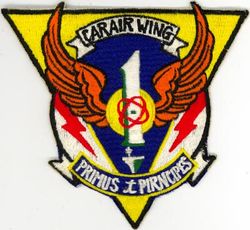 Carrier Air Wing 1 (CVW-1)
Established as Carrier Air Group ONE (CVG-1) on 1 May 1943. Disestablished on 25 Oct 1945. Redesignated Attack Carrier Air Group ONE (CVAG-1) on 15 Nov 1946; Carrier Air Group ONE (CVG-1) on 1 Sep 1948; Carrier Air Wing ONE (CVW-1) on 20 Dec 1963-.
