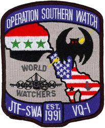 Fleet Air Reconnaissance Squadron 1 (VQ-1) Operation SOUTHERN WATCH 1991
Established as Special Electronic Search Project in Oct 1951. Redesignated Detachment Able, Airborne Early Warning Squadron ONE (VW-1) on 12 May 1953. Reorganized as Detachment Able, Airborne Early Warning Squadron THREE (VW-3) on 1 Jun 1954. Redesignated Electronic Countermeasures Squadron ONE (VQ-1) on 1 Jun 1955; Fleet Air Reconnaissance Squadron ONE (FAIRECONRON ONE) in Jan 1960-.

Lockheed EP-3E Aries II

