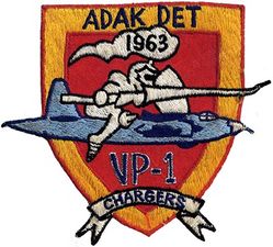 Patrol Squadron 1 (VP-1) Detachment Adak
VP-1 "Chargers"
1963
Established as VB-128 on 15 Feb 1943.
Redesignated VPB-128 on 1 Oct 1944; VP-128 on 15 May 1946; VP-ML-1 on 15 Nov 1946; VP-1 (5th VP-1) on 1
Sep 1948.
Lockheed P-2V-7 Neptune
Lockheed SP-2H Neptune 
