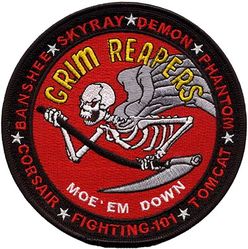 Fighter Squadron 101 (VF-101) Disestablishment 2005
Established as Fighter Squadron ONE HUNDRED ONE (VF-101) “Grim Reapers” on 1 May 1952. VF-101 merged with the Fleet All Weather Training Unit Atlantic (FAWTUALT) in Apr 1958. Disestablished on 30 Sep 2005. 

East coast F-14 Fleet Replacement Squadron.

Grumman F-14A/B Tomcat, 1976-2005

