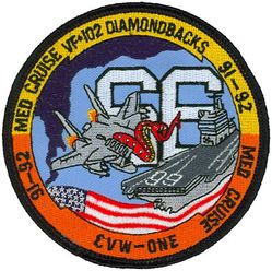 Fighter Squadron 102 (VF-102) MEDITERRANEAN CRUISE 1991-1992
Established as Attack Squadron THIRTY SIX (VA-36) on 1 Jul 1955 and redesigneated Fighter Squadron ONE ZERO TWO (VF-102) "Diamondbacks" (Second VF-102) on the same day. It should be noted that on the same day the old VF-102 was redesignated VA-36. This unit is separate from VA-36 that was established on 1 Jul 1955. Redesignated Strike Fighter Squadron ONE ZERO TWO (VFA-102) in 2005.

Grumman F-14 Tomcat
