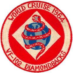 Fighter Squadron 102 (VF-102) WORLD CRUISE 1964
Established as Attack Squadron THIRTY SIX (VA-36) on 1 Jul 1955 and redesigneated Fighter Squadron ONE ZERO TWO (VF-102) "Diamondbacks" (Second VF-102) on the same day. It should be noted that on the same day the old VF-102 was redesignated VA-36. This unit is separate from VA-36 that was established on 1 Jul 1955. Redesignated Strike Fighter Squadron ONE ZERO TWO (VFA-102) in 2005.

McDonnell Douglas F-4 Phantom II

