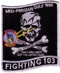 Fighter Squadron 103 (VF-103) MEDITERRANEAN-PERSIAN GULF CRUISE 1996
VF-103 "Sluggers"
1996
Established as VF-103 on 1 May 1952. Following VF-84's decommissioning in Oct 1995, and have VF-103 adopt the VF-84 Lineage.  
Grumman F-14B Tomcat
