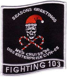 Fighter Squadron 103 (VF-103) MEDITERRANEAN CRUISE 1996
VF-103 "Sluggers"
1996
Established as VF-103 on 1 May 1952. Following VF-84's decommissioning in Oct 1995, and have VF-103 adopt the VF-84 Lineage.  
Grumman F-14B Tomcat

