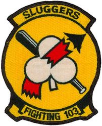 Fighter Squadron 103 (VF-103)
VF-103 "Sluggers"
Established as VF-103 on 1 May 1952. Following VF-84's decommissioning in Oct 1995, and have VF-103 adopt the VF-84 Lineage.
  
Vought (Goodyear) FG-1D Corsair 
Grumman F-9F-6/8 Cougar
Vought F8U-1/2/E Crusader 
McDonnell Douglas F-4B/J/S Phantom II
Grumman F-14A/B Tomcat
