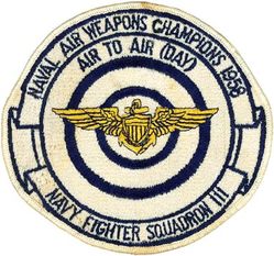 Fighter Squadron 111 (VF-111) Naval Air Weapons Champions 1958
VF-111 "Sundowners" (First VF-111)
Established as VF-11 on 10 Oct 1942; VF-11A in 1946; VF-111 on 15 Jul 1948-19 Jan 1959. 
Grumman  F9F-8 Cougar 
North American FJ-3 Fury

