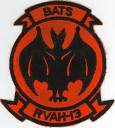 Reconnaissance Attack (Heavy) Squadron 13 (RVAH-13)
Established as Heavy Attack Squadron THIRTEEN (VAH-13) "Bats" on 3 Jan 1961. Redesignated Reconnaissance Attack (Heavy) Squadron THIRTEEN (RVAH-13) on 1 Nov 1964. Disestablished on 30 Jun 1976.

Douglas A3D-2 Skywarrior, 1961-1964
North American RA-5C Vigilante, 1964-1976

