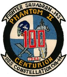 Fighter Squadron 143 (VF-143) F-4 Phantom II Centurion
Established as Fighter Squadron EIGHT SEVEN THREE (VF-871) in 1949 and called to active duty on 20 Jul 1950. Redesignated Fighter Squadron ONE TWO THREE (VF-123) “Blue Racers” on 4 Feb 1953, Fighter Squadron FIVE THREE (VF-53) on 15 Apr 1958; Fighter Squadron ONE FORTY THREE (VF-143) (2nd) on 20 Jun 1963; Strike Fighter Squadron ONE FORTY THREE on 27 Apr 2005-.

McDonnell Douglas F-4B/J Phantom II, 1963-1975

