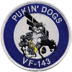 Fighter Squadron 143 (VF-143) F-14 Tomcat
Established as Fighter Squadron EIGHT SEVEN THREE (VF-871) in 1949 and called to active duty on 20 Jul 1950. Redesignated Fighter Squadron ONE TWO THREE (VF-123) “Blue Racers” on 4 Feb 1953, Fighter Squadron FIVE THREE (VF-53) on 15 Apr 1958; Fighter Squadron ONE FORTY THREE (VF-143) (2nd) on 20 Jun 1963; Strike Fighter Squadron ONE FORTY THREE on 27 Apr 2005-.

Grumman F-14A/B Tomcat, 1975-2005

