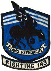 Fighter Squadron 143 (VF-143)
Established as Fighter Squadron EIGHT SEVEN THREE (VF-871) in 1949 and called to active duty on 20 Jul 1950. Redesignated Fighter Squadron ONE TWO THREE (VF-123) “Blue Racers” on 4 Feb 1953, Fighter Squadron FIVE THREE (VF-53) on 15 Apr 1958; Fighter Squadron ONE FORTY THREE (VF-143) (2nd) on 20 Jun 1963; Strike Fighter Squadron ONE FORTY THREE on 27 Apr 2005-.

McDonnell Douglas F-4B/J Phantom II, 1963-1975
Grumman F-14A/B Tomcat, 1975-2005


