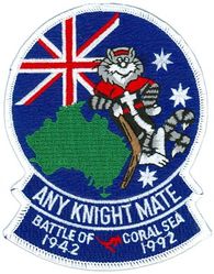 Fighter Squadron 154 (VF-154) 50th Anniversary Battle of Coral Sea 
Established as Reserve Fighter Bomber Squadron SEVEN ZERO EIGHT (VFB-718) on 1 Jul 1946. Redesignated Fighter Squadron SIX EIGHT A (VF-68A) on 15 Nov 1946; Reserve Fighter Squadron EIGHT THREE SEVEN (VF-837) “The Grand Slammers” in Aug 1948, called to active duty on 1 Feb 1951; Fighter Squadron ONE FIVE FOUR (VF-154) “Black Knights” on 4 Feb 1953; Strike Fighter Squadron ONE FIVE FOUR (VF-154) on 1 Oct 2003-.

Grumman F-14A Tomcat

Deployment. 15 Apr 1992-13 Oct 1992 USS Independence (CV-62) CVW-5, F-14A, Western Pacific/Indian Ocean/Arabian Gulf
