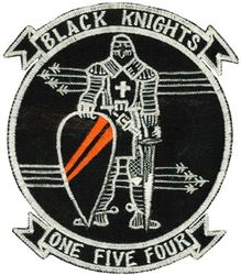 Fighter Squadron 154 (VF-154)
Established as Reserve Fighter Bomber Squadron SEVEN ZERO EIGHT (VFB-718) on 1 Jul 1946. Redesignated Fighter Squadron SIX EIGHT A (VF-68A) on 15 Nov 1946; Reserve Fighter Squadron EIGHT THREE SEVEN (VF-837) “The Grand Slammers” in Aug 1948, called to active duty on 1 Feb 1951; Fighter Squadron ONE FIVE FOUR (VF-154) “Black Knights” on 4 Feb 1953; Strike Fighter Squadron ONE FIVE FOUR (VF-154) on 1 Oct 2003-.

Grumman F9F-2/5 Panther,
North American F-J3 Fury,
Vought F-8A/D Crusader, 1957-1966
McDonnell Douglas F-4B Phantom II, 1966-1983
Grumman F-14A Tomcat, 1983-2003

Insignia designed in 1957 by Milton Caniff when transitioning to the F-8.

Deployments.
VF-837/VF-154
24 Jan 1953-21 Sep 1953 USS Princeton (CV-37) CVG-15, F9F-5, WestPac/Korea
VF-154
19 Sep 1960-27 May 1961 USS Coral Sea (CV-43) CVW-15, F8U-1E, WestPac
12 Dec 1961-17 Jul 1962 USS Coral Sea (CV-43) CVW-15, F8U-2N, WestPac
3 Apr 1963-25 Nov 1963 USS Coral Sea (CV-43) CVW-15, F-8D WestPac
7 Dec 1964-1 Nov 1965 USS Coral Sea (CV-43) CVW-15, F-8D WestPac/Vietnam
29 Jul 1966-23 Feb 1967 USS Coral Sea (CV-43) CVW-2, F-4B WestPac/Vietnam
4 Nov 1967-25 May 1968 USS Ranger (CV-61) CVW-2, F-4B, WestPac/Vietnam
26 Oct 1968-17 May 1969 USS Ranger (CV-61) CVW-2, F-4B, WestPac/Vietnam
14 Oct 1969-1 Jun 1970 USS Ranger (CV-61) CVW-2, F-4B, WestPac/Vietnam
27 Oct 1970-17 Jun 1971 USS Ranger (CV-61) CVW-2, F-4B, WestPac/Vietnam
16 Nov 1972-23 Jun 1973 USS Ranger (CV-61) CVW-2, F-4B, WestPac/Vietnam
7 May 1974-18 Oct 1974 USS Ranger (CV-61) CVW-2, F-4B, WestPac/Vietnam
30 Jan 1976-7 Sep 1976 USS Ranger (CV-61) CVW-2, F-4B, WestPac/Indian Ocean
21 Feb 1979-22 Sep 1979 USS Ranger (CV-61) CVW-2, F-4B, WestPac
20 Aug 1981-23 Mar 1982 USS Coral Sea (CV-43) CVW-14, F-4N, WestPac/ Indian Ocean
21 Mar 1983-12 Sep 1983 USS Coral Sea (CV-43) CVW-14, F-4N, World Cruise
21 Feb 1985-24 Aug 1985 USS Constellation (CV-64) CVW-14, F-14A, WestPac/ Indian Ocean
4 Sep 1986-20 Oct 1986 USS Constellation (CV-64) CVW-14, F-14A, NorPac
11 Apr 1987-13 Oct 1987 USS Constellation (CV-64) CVW-14, F-14A, WestPac/ Indian Ocean
1 Dec 1988-1 Jun 1989 USS Constellation (CV-64) CVW-14, F-14A, WestPac/ Indian Ocean
16 Sep 1989-19 Oct 1989 USS Constellation (CV-64) CVW-14, F-14A, NorPac
23 Jun 1990-20 Dec 1990 USS Independence (CV-62) CVW-14, F-14A, Western Pacific/Indian Ocean/Persian Gulf
15 Apr 1992-13 Oct 1992 USS Independence (CV-62) CVW-5, F-14A, Western Pacific/Indian Ocean/Arabian Gulf
15 Apr 1993-25 Mar 1993 USS Independence (CV-62) CVW-5, F-14A, Western Pacific
11 May 1993-1 Jul 1993 USS Independence (CV-62) CVW-5, F-14A, Western Pacific
17 Nov 1993-17 Mar 1994 USS Independence (CV-62) CVW-5, F-14A, Western Pacific/Indian Ocean/Persian Gulf/ Somalia
19 Jul 1994-29 Aug 1994 USS Independence (CV-62) CVW-5, F-14A, Western Pacific
19 Aug 1995-18 Nov 1995 USS Independence (CV-62) CVW-5, F-14A, Western Pacific/Indian Ocean/Arabian Gulf
9 Feb 1996-27 Mar 1996 USS Independence (CV-62) CVW-5, F-14A, Western Pacific
15 Feb 1997-10 Jun 1997 USS Independence (CV-62) CVW-5, F-14A, Western Pacific
23 Jan 1998-5 Jun 1998 USS Independence (CV-62) CVW-5, F-14A, Western Pacific
11 Oct 1999-25 Aug 1999 Kitty Hawk (CV-63) CVW-5, F-14A, Western Pacific/Indian Ocean/Arabian Gulf
11 Apr 2000-5 Jun 2000 Kitty Hawk (CV-63) CVW-5, F-14A, Western Pacific
26 Sep 2000-20 Nov 2000 Kitty Hawk (CV-63) CVW-5, F-14A, Western Pacific
2 Mar 2001-11 Jun 2001 Kitty Hawk (CV-63) CVW-5, F-14A, Western Pacific
15 Apr 2002-5 Jun 2002 Kitty Hawk (CV-63) CVW-5, F-14A, Western Pacific
25 Oct 2002-13 Dec 2002 Kitty Hawk (CV-63) CVW-5, F-14A, Western Pacific
23 Jan 2003-6 May 2003 Kitty Hawk (CV-63) CVW-5, F-14A, Arabian Sea/Persian Gulf

