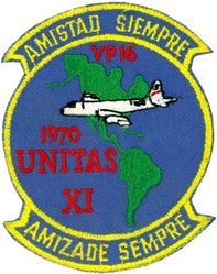 Patrol Squadron 16 (VP-16) UNITAS XI Deployment 1970
Established as Reserve Patrol Squadron NINE HUNDRED SIX (VP-906) in May 1946.  Redesignated Medium Seaplane Squadron FIFTY SIX  (VP-ML-56) on 15 November 1946.  Redesignated Patrol Squadron SEVEN HUNDRED  FORTY ONE (VP-741) in February 1950.  Redesignated Patrol Squadron SIXTEEN (VP-16) on  4 February 1953, the third squadron to be assigned the  VP-16 designation.

Lockheed PV-2/PBY-5A/PBY-6A Harpoon, 1946-1950
Lockheed P2V-2/3/5/5F Neptune, 1950-1962
Lockheed SP-2E Neptune, 1962-1964
Lockheed P-3A/A DIFAR/C/C UII.5/C UIIIR, 1964-2012
Boeing P-8A Poseidon, 2012-.

Insignia (2nd) “Eagle” approved by CNO on 30 Oct 1953.


