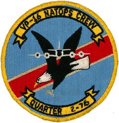 Patrol Squadron 16 (VP-16) Naval Air Training and Operating Procedures Standardization Crew
Established as Reserve Patrol Squadron NINE HUNDRED SIX (VP-906) in May 1946.  Redesignated Medium Seaplane Squadron FIFTY SIX  (VP-ML-56) on 15 November 1946.  Redesignated Patrol Squadron SEVEN HUNDRED  FORTY ONE (VP-741) in February 1950.  Redesignated Patrol Squadron SIXTEEN (VP-16) on  4 February 1953, the third squadron to be assigned the  VP-16 designation.

Lockheed PV-2/PBY-5A/PBY-6A Harpoon, 1946-1950
Lockheed P2V-2/3/5/5F Neptune, 1950-1962
Lockheed SP-2E Neptune, 1962-1964
Lockheed P-3A/A DIFAR/C/C UII.5/C UIIIR, 1964-2012
Boeing P-8A Poseidon, 2012-.

Insignia (2nd) “Eagle” approved by CNO on 30 Oct 1953.

