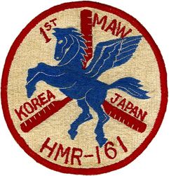 Marine Helicopter Transport Squadron 161 (HMR-161)
Established as Marine Helicopter Transport Squadron 161 (HMR-161) on 15 Jan 1951; Redesignated Marine Helicopter Squadron-Light 161 (HMR(L)-161) on 31 Dec 1956; Medium Helicopter Squadron 161 (HMM-161) on 1 Feb 1962; Marine Medium Tiltrotor Squadron 161 (VMM-161) on 8 Oct 2009-.

Sikorsky HRS-1 (CH-19E) Chickasaw, 1951-1960

Translation: EQUITATUS CAELI = Cavalry from the Sky


