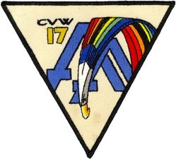 Carrier Air Wing 17 (CVW-17)
Established as Carrier Air Group EIGHTY TWO (CVG-82) on 1 Apr 1944. Redesignated Carrier Air Group SEVENTEEN (CVAG-17) on 15 Nov 1946; Carrier Air Group SEVENTEEN (CVG-17) in Sept 1948. Disestablished on 15 Sept 1958. Carrier Air Wing Seventeen (CVW-17) was reactivated on 1 Nov 1966-.
