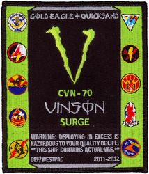 Carrier Air Wing 17 (CVW-17) Western Pacific Cruise 2011-2012
Established as Carrier Air Group EIGHTY TWO (CVG-82) on 1 Apr 1944. Redesignated Carrier Air Group SEVENTEEN (CVAG-17) on 15 Nov 1946; Carrier Air Group SEVENTEEN (CVG-17) in Sept 1948. Disestablished on 15 Sept 1958. Carrier Air Wing Seventeen (CVW-17) was reactivated on 1 Nov 1966-.

30 Nov 2011-23 May 2012, USS Carl Vinson, (CVN-70)

Squadrons: Strike Fighter Squadron TWENTY TWO (VFA-22)(F-18F), Strike Fighter Squadron TWENTY FIVE (VFA-25)(F-18C), Strike Fighter Squadron EIGHTY ONE (VFA-81)(F-18E), Strike Fighter Squadron ONE HUNDRED THIRTEEN (VFA-113)(F/A-18C), Tactical Electronic Warfare Squadrons ONE HUNDRED THIRTY FOUR (VAQ-134)(EA-6B), Carrier Airborne Early Warning Squadron ONE HUNDRED TWENTY FIVE (VAW-125)(E-2C 2000 NP), & Helicopter Anti-Submarine Squadron FIFTEEN (HS-15)( SH/HH-60F/H).

