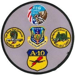 174th Tactical Fighter Wing Gaggle
Gaggle: F-16, 138th Fighter Squadron A-10, A-10, 138th Fighter Squadron F-16, & 174th Tactical Fighter Wing shield. 
