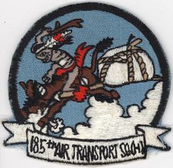 185th Air Transport Squadron, Heavy
Constituted as the 620th Bombardment Squadron (Dive) on 25 Jan 1943. Activated on 4 Feb 1943. Redesignated 506th Fighter-Bomber Squadron on 10 Aug 1943. Redesignated 506th Fighter Squadron on 30 May 1944. Inactivated on 9 Nov 1945. Redesignated 185th Fighter Squadron, and allotted to the National Guard on 24 May 1946. Organized on 18 Feb 1947. Extended federal recognition on 18 Dec 1947. Redesignated 185th Tactical Reconnaissance Squadron on 1 Feb 1951; 185th Fighter-Bomber Squadron on 1 Jan 1953; 185th Fighter-Interceptor Squadron 1 Jul 1955; 185th Air Transport Squadron, Heavy c. 1 Apr 1961; 185th Military Airlift Squadron on 1 Jan 1966; Redesignated 185th Tactical Airlift Squadron on 10 Dec 1974; 185th Airlift Squadron c. 16 May 1992; 185th Air Refueling Squadron on 1 Oct 2008; 185th Special Operations Squadron on 1 Oct 2015-.
