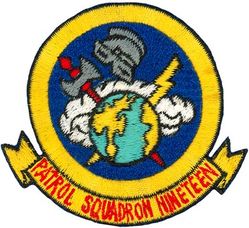 Patrol Squadron 19
VP-19 "Big Red"
1964-1978 (3rd insignia)
Established as VP-907 on 4 Jul 1946; VP-ML-57 on 15 Nov 1946; VP-871) in Feb 1950 VP-19 (3rd VP-19) on 4 Feb 1953-31 August 1991.
Lockheed P-3A/B/C Orion
