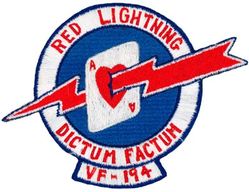 Fighter Squadron 194 (VF-194) (3rd)
FIGHTER SQUADRON ONE HUNDRED NINETY FOUR (VF-194) (3rd)
Established as Fighter Squadron NINETY ONE (VF-91) (2nd) on 26 Mar 1952. Redesignated Fighter Squadron ONE HUNDRED NINETY FOUR (VF-194) (3rd) “Red Lightning” on 1 Aug 1963. Disestablished on 1 Mar 1978. Reestablished on 1 Dec 1986. Disestablished on 29 Apr 1988.

Vought F8U-1/2/F-8E/J Crusader, 1963-1976
McDonnell Douglas F-4J Phantom II, 1976-1978

Deployments.
28 Jan 1964-21 Nov 1964 USS Bon Homme Richard (CVA-31) CVW-19, F-8C, WestPac/IO
21 Apr 1965-13 Jan 1966 USS Bon Homme Richard (CVA-31) CVW-19, F-8E, WestPac/Vietnam	
15 Oct 1966-29 May 1967 USS Bon Homme Richard (CVA-31) CVW-19, F-8E, WestPac/Vietnam	
28 Dec 1967-17 Aug 1968 USS Bon Homme Richard (CVA-31) CVW-19, F-8E, WestPac/Vietnam	
14 Apr 1969-17 Nov 1969 USS Oriskany (CVA-34) CVW-19, F-8J, WestPac/Vietnam
14 May 1970-10 Dec 1970 USS Oriskany (CVA-34) CVW-19, F-8J,	WestPac/Vietnam
14 May 1971-18 Dec 1971 USS Oriskany (CVA-34) CVW-19, F-8J, WestPac/Vietnam
5 Jun 1972-30 Mar 1973 USS Oriskany (CVA-34) CVW-19, F-8J, WestPac/Vietnam	
18 Oct 1973-5 June1974 USS Oriskany (CVA-34) CVW-19, F-8J, WestPac/Vietnam
16 Sep 1975-3 Mar 1976 USS Oriskany (CVA-34) CVW-19, F-8J, WestPac	
15 Feb 1977-5 Oct 1977	USS Coral Sea (CVA-43)	CVW-15, F-4J, WestPac		
24 Jul 1987-5 Aug 1987	USS Enterprise (CVN-65) CVW-10, F-14A, NorPac

