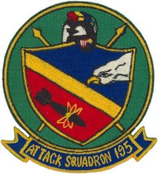Attack Squadron 195 (VA-195)
Established as Torpedo Squadron NINETEEN (VT19) on 15 Aug 1943.
Redesignated Attack Squadron TWENTY A (VA-20A)
on 15 Nov 1946; Attack Squadron ONE HUNDRED
NINETY FIVE (VA-195) on 24 Aug 1948; Strike Fighter Squadron ONE HUNDRED NINETY FIVE (VFA-195) on 1 Apr 1985. 

Douglas A4D-2N (A-4C/D-5/E/TA-4F Skyhawk
Vought A-7E Corsair II
