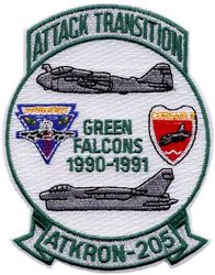 Attack Squadron 205 (VA-205) A-7 Corsair II Conversion to A-6E Intruder
VA-205
1990-1991
Established as VA-205 on 1 Jul 1970-31 Dec 1994. 
Vought A-7E Corsair II
Grumman A-6E Intruder
