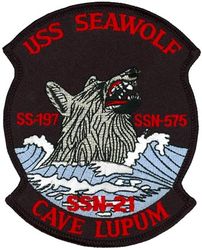 SSN-21 USS Seawolf 
Namesake. Seawolf marine ray finned fish
Awarded. 9 Jan 1989
Builder.	General Dynamics Electric Boat
Laid down. 25 Oct 1989
Launched. 24 Jun 1995
Commissioned. 19 Jul 1997
Homeport. Naval Base Kitsap-Bangor
Motto. Cave Lupum (English: "Beware the Wolf")
Status. in active service
Class and type. Seawolf-class submarine
Length.	353 ft (108 m)
Beam. 40 ft (12 m)
Draft. 36 ft (11 m)
Propulsion:	
1 S6W PWR 220 MW (300,000 hp), HEU 93.5%
1 secondary propulsion submerged motor
2 steam turbines 57,000 shp (43 MW) 
1 shaft
1 pump-jet propeller
Speed. 25+ knots submerged, 18+ knots surfaced
Test depth. Greater than 800 ft (240 m)
Complement. 15 officers and 101 enlisted
Armament. 8 × 26.5-inch torpedo tubes, sleeved for 21-inch weapons (up to 50 Tomahawk land attack missile/Harpoon anti-ship missile/Mk 48 guided torpedo carried in torpedo room)

