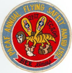 21st Troop Carrier Squadron, Medium Pacific Air Forces Annual Flying Safety Award 1957
Constituted as 21 Transport Squadron on 7 Mar 1942. Activated on 3 Apr 1942. Redesignated as 21 Troop Carrier Squadron on 5 Jul 1942. Inactivated on 31 Jan 1946. Activated on 15 Oct 1946. Redesignated as: 21 Troop Carrier Squadron, Heavy, on 21 May 1948; 21 Troop Carrier Squadron, Medium, on 2 Feb 1951; 21 Troop Carrier Squadron, Heavy, on 1 Dec 1952; 21 Troop Carrier Squadron, Medium, on 18 Sep 1956; 21 Troop Carrier Squadron on 8 Dec 1966; 21 Tactical Airlift Squadron on 1 Aug 1967; 21 Airlift Squadron on 1 Apr 1992-.
