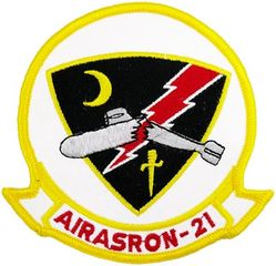 Air Anti-Submarine Squadron 21 (VS-21)
Established as Torpedo Squadron FORTY ONE (VT-41) on 26 Mar 1945. Redesignated Attack Squadron ONE E (VA-1E) on 15 Nov 1946. Attack Squadron ONE E (VA-1E) and Fighter Squadron ONE E (VF-1E) were merged into Composite Squadron TWO ONE (VC-21) on 1 Sep 1948. Redesignated Air Anti-Submarine Squadron TWO ONE (AIRASRON 21 or VS-21) on 23 Apr 1950; Sea Control Squadron TWO ONE (VS-21) on 1 Oct 1993. Disestablished on 28 Feb 2005.

Insignia submitted on 14 Jul 1955.

Grumman AF-2 Guardian, 1950-1955
Grumman S2F-1/2/2E Tracker, 1955-1974
Lockheed S-3A/B Viking, 1974-2005

