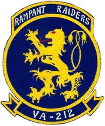 Attack Squadron 212 (VA-212)
Established as Fighter Squadron 215 (VF-215) on 20 Jun 1955; Attack Squadron 212 (VA-215) "Rampant Raiders" on 1 Apr 1956-12 Dec 1975.

Vought F7U-3 Cutlass
Grumman F9F-8B Cougar
North American FJ-4B Fury
Douglas A4D-2/A-4B/4D-5/A-4E/4F Skyhawk

