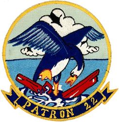 Patrol Squadron 22 (VP-22) (3rd) 
Established as Bombing Squadron ONE HUNDRED TWO (VB-102) on 15 Feb 1943. Redesignated Patrol Bombing Squadron ONE HUNDRED TWO (VPB-102) on 1 Oct 1944; Redesignated Patrol Squadron ONE HUNDRED TWO (VP-102) on 15 May 1946; Heavy Patrol Squadron (Landplane) TWO (VP-HL-2) on 15 Nov 1946; Patrol Squadron TWENTY TWO (VP-22) (3rd) "Blue Geese" on 1 Sep 1948. Disestablished on 31 Mar 1994.

Lockheed P2V-5F/SP-2E Neptune
Lockheed P-3A Orion

Insignia (4th) approved on 13 Mar 1961.
Japanese made.

