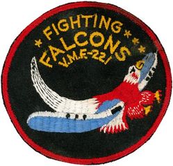 Marine Fighter Squadron 221 (VMF-221)
VMF- 221 "Fighting Falcons"
1943 1st Issue
F2A-3 Buffalo
F4F-3; F4F-3 Wildcat
SNJ-4 Texan
F-3A-1 Corsair
F4U Corsair
SB2C-4E Helldiver
US made on twill

