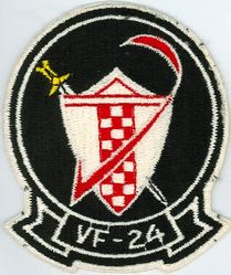 Fighter Squadron 24 (VF-24)
Established as Fighter Squadron TWO HUNDRED ELEVEN (VF-211) () on 15 Sep 1948. Disestablished on 16 May 1949. Reestablished on 1 Jul 1955. Redesignated Fighter Squadron TWENTY  FOUR (VF-24) (3rd) “Checkertails” on 9 Mar 1959. Redesignated Fighter Squadron TWO HUNDRED FOURTEEN (VF-214) on 1 Sep 1964; Fighter Squadron TWENTY  FOUR (VF-24) 17 Sep 1964. Disestablished on 31 Aug 1996.

North American FJ-3 Fury, 1955-1957
Vought F8U-1/2/F-8H/J Crusader, 1957-1975
Grumman F-14A Tomcat, 1976-1996

Deployments:
15 Aug 1959-25 Mar 1960, USS Midway	(CVA-41) CVG-2, F8U-1, WestPac
15 Feb 1961-28 Sep 1961, USS Midway (CVA-41) CVG-2, F8U-2, WestPac	
6 Apr 1962-20 Oct 1962, USS Midway (CVA-41) CVG-2, F8U-2, WestPac	
8 Nov 1963-26 May 1964, USS Midway (CVA-41) CVG-2, F-8C, WestPac
10 Nov 1965-1 Aug 1966, USS Hancock (CVA-19), CVW-21, F-8C, WestPac/Vietnam
26 Jan 1967-25 Aug 1967, USS Bon Homme Richard (CVA-31), CVW-21, F-8C, WestPac/Vietnam 	
18 Jul 1968-3 Mar 1969, USS Hancock (CVA-19), CVW-21	, F-8H, WestPac/Vietnam	
2 Aug 1969-15 Apr 1970, USS Hancock (CVA-19), CVW-21, F-8H, WestPac/Vietnam	
22 Oct 1970-3 Jun 1971, USS Hancock (CVA-19), CVW-21, F-8J, WestPac/Vietnam	
7 Jan 1972-3 Oct 1972, USS Hancock (CVA-19), CVW-21, F-8J, WestPac/Vietnam	
8 May 1973-8 Jan 1974, USS Hancock (CVA-19), CVW-21, F-8J, WestPac/Vietnam	
18 Mar 1975-20 Oct 1975, USS Hancock (CVA-19), CVW-21, F-8J, WestPac/Vietnam	
12 Apr 1977-21 Nov 1977, USS Constellation (CV-64), CVW-9, F-14A, WestPac	
26 Sep 1978-17 May 1979, USS Constellation (CV-64), CVW-9, F-14A, WestPac/Indian Ocean	
26 Feb 1980-15 Oct 1980, USS Constellation (CV-64), CVW-9, F-14A, WestPac/Indian Ocean	
20 Oct 1981-23 May 1982, USS Constellation (CV-64), CVW-9, F-14A, WestPac/Indian Ocean
15 Jul 1983-29 Feb 1984, USS Ranger (CV-61), CVW-9, F-14A, Central America/WestPac/Indian Ocean
24 Jul 1985-21 Dec 1985, USS Kitty Hawk (CV-63), CVW-9, F-14A, WestPac/Indian Ocean
3 Jan 1987-3 Jul 1987, USS Kitty Hawk (CV-63), CVW-9, F-14A, World Cruise	
2 Sep 1988-4 Mar 1989, USS Nimitz (CVN-68), CVW-9, F-14A, WestPac/Indian Ocean/Arabian Gulf
15 Jun 1989-9 Jul 1989, USS Nimitz (CVN-68), CVW-9, F-14A, NorPac	
25 Feb 1991-24 Aug 1991, USS Nimitz (CVN-68), CVW-9, F-14A, WestPac/Indian Ocean/Arabian Gulf	
2 Feb 1993-29 Jul 1993, USS Nimitz (CVN-68), CVW-9, F-14A, WestPac/Indian Ocean/Arabian Gulf
27 Nov 1995 20 May 1996, USS Nimitz (CVN-68), CVW-9, F-14A, WestPac/Indian Ocean/Arabian Gulf

