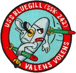 SSK-242 USS Bluegill 
USS Bluegill (SSK-242)
Class & type: Gato-class diesel-electric submarine
Builder: Electric Boat Company, Groton, Connecticut
Laid down: 7 Dec 1942 
Launched: 8 Aug 1943
Commissioned: 11 Nov 1943 
Decommissioned: 1 Mar 1946
Recommissioned: 3 May 1951 
Decommissioned: 7 July 1952 
Recommissioned as SSK-242: 2 May 1953 
Decommissioned: 28 June 1969
Struck: 28 Jun 1969
Fate: Scuttled as a trainer off Hawaii, 3 Dec 1970 

