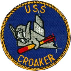 SS-246 USS Croaker 
USS Croaker (SS-246)
Class & type: Gato-class diesel-electric submarine
Builder: General Dynamics Electric Boat, Groton, Connecticut 
Laid down: 1 April 1943
Launched: 19 Dec 1943 
Commissioned: 21 Apr 1944
Decommissioned: 15 Jun 1946
Recommissioned: 7 May 1951 
Decommissioned: 18 Mar 1953 
Recommissioned: 11 Dec 1953
Decommissioned: 2 Apr 1968
Struck: 20 Dec 1971 
Fate: Made into Museum ship at Groton, Connecticut on 27 Jun 1976, later Buffalo, NY.
