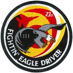 27th Fighter Squadron F-15 Pilot
Organized as 21 Aero Squadron on 15 Jun 1917. Redesignated as: 27 Aero Squadron on 23 Jun 1917; 27 Squadron (Pursuit) on 14 Mar 1921; 27 Pursuit Squadron on 25 Jan 1923; 27 Pursuit Squadron (Interceptor) on 6 Dec 1939; 27 Pursuit Squadron (Fighter) on 12 Mar 1941; 27 Fighter Squadron (Twin Engine) on 15 May 1942; 27 Fighter Squadron, Two Engine, on 28 Feb 1944. Inactivated on 16 Oct 1945. Redesignated as: 27 Fighter Squadron, Single Engine, on 5 Apr 1946; 27 Fighter Squadron, Jet Propelled, on 20 Jun 1946. Activated on 3 Jul 1946. Redesignated as: 27 Fighter Squadron, Jet, on 15 Jun 1948; 27 Fighter-Interceptor Squadron on 16 Apr 1950; 27 Tactical Fighter Squadron on 1 Jul 1971; 27 Fighter Squadron on 1 Nov 1991-.
