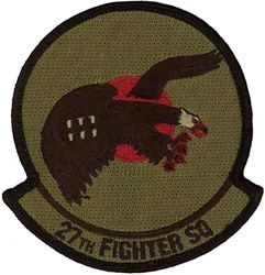 27th Expeditionary Fighter Squadron Theater Security Package Deployment 2010
Organized as 21 Aero Squadron on 15 Jun 1917. Redesignated as: 27 Aero Squadron on 23 Jun 1917; 27 Squadron (Pursuit) on 14 Mar 1921; 27 Pursuit Squadron on 25 Jan 1923; 27 Pursuit Squadron (Interceptor) on 6 Dec 1939; 27 Pursuit Squadron (Fighter) on 12 Mar 1941; 27 Fighter Squadron (Twin Engine) on 15 May 1942; 27 Fighter Squadron, Two Engine, on 28 Feb 1944. Inactivated on 16 Oct 1945. Redesignated as: 27 Fighter Squadron, Single Engine, on 5 Apr 1946; 27 Fighter Squadron, Jet Propelled, on 20 Jun 1946. Activated on 3 Jul 1946. Redesignated as: 27 Fighter Squadron, Jet, on 15 Jun 1948; 27 Fighter-Interceptor Squadron on 16 Apr 1950; 27 Tactical Fighter Squadron on 1 Jul 1971; 27 Fighter Squadron on 1 Nov 1991-.
Emblem. Approved on 17 Sep 1971.

Keywords: subdued