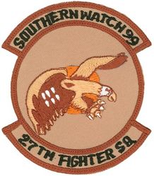 27th Fighter Squadron Operation SOUTHERN WATCH 1999
Organized as 21 Aero Squadron on 15 Jun 1917. Redesignated as: 27 Aero Squadron on 23 Jun 1917; 27 Squadron (Pursuit) on 14 Mar 1921; 27 Pursuit Squadron on 25 Jan 1923; 27 Pursuit Squadron (Interceptor) on 6 Dec 1939; 27 Pursuit Squadron (Fighter) on 12 Mar 1941; 27 Fighter Squadron (Twin Engine) on 15 May 1942; 27 Fighter Squadron, Two Engine, on 28 Feb 1944. Inactivated on 16 Oct 1945. Redesignated as: 27 Fighter Squadron, Single Engine, on 5 Apr 1946; 27 Fighter Squadron, Jet Propelled, on 20 Jun 1946. Activated on 3 Jul 1946. Redesignated as: 27 Fighter Squadron, Jet, on 15 Jun 1948; 27 Fighter-Interceptor Squadron on 16 Apr 1950; 27 Tactical Fighter Squadron on 1 Jul 1971; 27 Fighter Squadron on 1 Nov 1991-.
Keywords: desert