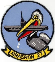 Air Anti-Submarine Squadron 27 (VS-27)
Established as Air Anti-Submarine Squadron TWENTY SEVEN (VS-27) (1st) on 15 Nov 1950. Disestablished on 30 Jun 1973.

Grumman TBM-3E Avenger, 1950 - 1952
Grumman AF-2S/W Guardian, 1952-1954
Grumman S2F-1 Tracker, 1954-1960
Grumman S-2F-1F/E/G Tracker, 1960-1973

