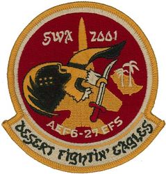 27th Expeditionary Fighter Squadron Operation SOUTHERN WATCH 2001
Organized as 21 Aero Squadron on 15 Jun 1917. Redesignated as: 27 Aero Squadron on 23 Jun 1917; 27 Squadron (Pursuit) on 14 Mar 1921; 27 Pursuit Squadron on 25 Jan 1923; 27 Pursuit Squadron (Interceptor) on 6 Dec 1939; 27 Pursuit Squadron (Fighter) on 12 Mar 1941; 27 Fighter Squadron (Twin Engine) on 15 May 1942; 27 Fighter Squadron, Two Engine, on 28 Feb 1944. Inactivated on 16 Oct 1945. Redesignated as: 27 Fighter Squadron, Single Engine, on 5 Apr 1946; 27 Fighter Squadron, Jet Propelled, on 20 Jun 1946. Activated on 3 Jul 1946. Redesignated as: 27 Fighter Squadron, Jet, on 15 Jun 1948; 27 Fighter-Interceptor Squadron on 16 Apr 1950; 27 Tactical Fighter Squadron on 1 Jul 1971; 27 Fighter Squadron on 1 Nov 1991-.
Keywords: desert