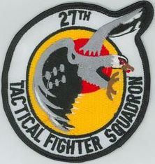 27th Tactical Fighter Squadron
Organized as 21 Aero Squadron on 15 Jun 1917. Redesignated as: 27 Aero Squadron on 23 Jun 1917; 27 Squadron (Pursuit) on 14 Mar 1921; 27 Pursuit Squadron on 25 Jan 1923; 27 Pursuit Squadron (Interceptor) on 6 Dec 1939; 27 Pursuit Squadron (Fighter) on 12 Mar 1941; 27 Fighter Squadron (Twin Engine) on 15 May 1942; 27 Fighter Squadron, Two Engine, on 28 Feb 1944. Inactivated on 16 Oct 1945. Redesignated as: 27 Fighter Squadron, Single Engine, on 5 Apr 1946; 27 Fighter Squadron, Jet Propelled, on 20 Jun 1946. Activated on 3 Jul 1946. Redesignated as: 27 Fighter Squadron, Jet, on 15 Jun 1948; 27 Fighter-Interceptor Squadron on 16 Apr 1950; 27 Tactical Fighter Squadron on 1 Jul 1971; 27 Fighter Squadron on 1 Nov 1991-.
