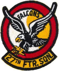 27th Fighter-Interceptor Squadron
Organized as 21 Aero Squadron on 15 Jun 1917. Redesignated as: 27 Aero Squadron on 23 Jun 1917; 27 Squadron (Pursuit) on 14 Mar 1921; 27 Pursuit Squadron on 25 Jan 1923; 27 Pursuit Squadron (Interceptor) on 6 Dec 1939; 27 Pursuit Squadron (Fighter) on 12 Mar 1941; 27 Fighter Squadron (Twin Engine) on 15 May 1942; 27 Fighter Squadron, Two Engine, on 28 Feb 1944. Inactivated on 16 Oct 1945. Redesignated as: 27 Fighter Squadron, Single Engine, on 5 Apr 1946; 27 Fighter Squadron, Jet Propelled, on 20 Jun 1946. Activated on 3 Jul 1946. Redesignated as: 27 Fighter Squadron, Jet, on 15 Jun 1948; 27 Fighter-Interceptor Squadron on 16 Apr 1950; 27 Tactical Fighter Squadron on 1 Jul 1971; 27 Fighter Squadron on 1 Nov 1991-.
