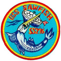 SS-276 USS Sawfish 
USS Sawfish (SS-276)
Class & type: Gato-class diesel-electric submarine 
Builder: Portsmouth Naval Shipyard, Kittery, Maine 
Laid down: 20 Jan 1942
Launched: 23 Jun 1942 
Commissioned: 26 Aug 1942
Decommissioned: 20 Jun 1946
Struck: 1 Apr 1960 
Fate: Sold for scrap, 2 Dec 1960 

