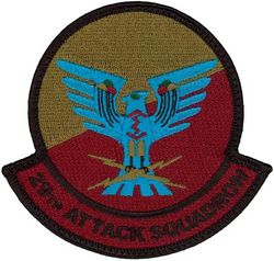 29th Attack Squadron
Constituted as 13 Observation Squadron (Medium) on 5 Feb 1942.  Activated on 10 Mar 1942.  Redesignated as: 13 Observation Squadron on 4 Jul 1942; 13 Reconnaissance Squadron (Fighter) on 1 Apr 1943; 13 Tactical Reconnaissance Squadron on 11 Aug 1943; 29 Reconnaissance Squadron (Night Photographic) on 25 Jan 1946.  Inactivated on 29 Jul 1946.  Redesignated as 29 Tactical Reconnaissance Squadron, Photo-Jet on 14 Jan 1954.  Activated on 18 Mar 1954.  Redesignated as 29 Tactical Reconnaissance Squadron on 1 Oct 1966.  Inactivated on 24 Jan 1971.  Redesignated as 29 Attack Squadron on 20 Oct 2009.  Activated on 23 Oct 2009-.
Emblem.  Approved on 12 Dec 1956.

Keywords: subdued