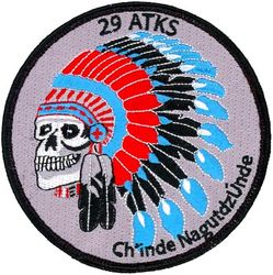 29th Attack Squadron Heritage
Constituted as 13 Observation Squadron (Medium) on 5 Feb 1942. Activated on 10 Mar 1942.  Redesignated as: 13 Observation Squadron on 4 Jul 1942; 13 Reconnaissance Squadron (Fighter) on 1 Apr 1943; 13 Tactical Reconnaissance Squadron on 11 Aug 1943; 29 Reconnaissance Squadron (Night Photographic) on 25 Jan 1946.  Inactivated on 29 Jul 1946.  Redesignated as 29 Tactical Reconnaissance Squadron, Photo-Jet on 14 Jan 1954.  Activated on 18 Mar 1954.  Redesignated as 29 Tactical Reconnaissance Squadron on 1 Oct 1966.  Inactivated on 24 Jan 1971.  Redesignated as 29 Attack Squadron on 20 Oct 2009.  Activated on 23 Oct 2009-.
Emblem. Approved on 12 Dec 1956.

