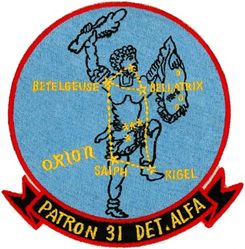Patrol Squadron 31 (VP-31) Detachment Alfa
Established as Patrol Squadron THIRTY ONE (VP-31) "Genies" on 30 Jun 1960, the second squadron to be assigned the VP-31 designation. Disestablished on 1 Nov 1993.

Lockheed P-3A/B Orion

VP-31 Det Alpha was established at NAS Moffett Field, CA, with a primary mission to train pilots and aircrewmen for the advanced ASW aircraft the P-3. 
