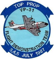 Patrol Squadron 31 (VP-31) Flight Demonstration Team
Established as Patrol Squadron THIRTY ONE (VP-31) " Black Lightnings" on 30 Jun 1960, the second squadron to be assigned the VP-31 designation. Disestablished on 1 Nov 1993.

Lockheed TP-3A Orion
