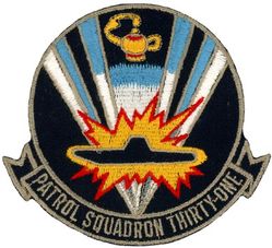 Patrol Squadron 31 (VP-31)
Established as Patrol Squadron THIRTY ONE (VP-31) "Genies" on 30 Jun 1960, the second squadron to be assigned the VP-31 designation. Disestablished on 1 Nov 1993.

Lockheed P-2V-5/SP-2E Neptune, 1960
Lockheed P-2V-7/SP-2H Neptune, 1960
Martin P5M-2/SP-5B Marlin, 1960
Douglas R5D-5/VC-54S Skymaster, 1960-1961
Lockheed R7V-1/C-121J Constellation, 1961
Grumman UF-1/SHU-16B Albatross, 1961
Lockheed P-3A Orion, 1963-1965
Lockheed P-3B Orion, 1965-1970
Lockheed P-3C Orion, 1970-1974
Lockheed P-3F Orion, 1974-1975
Lockheed P-3C UI Orion, 1975-1977
Lockheed P-3C UII.5 Orion, 1983-1985
Lockheed P-3C UIII Orion, 1985-1986
Lockheed TP-3A Orion, 1986-1993

Insignia (1st) “Genies” approved by CNO on 25 July 1962.

