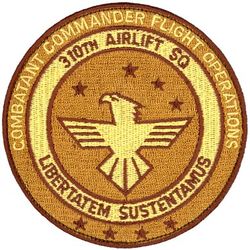 310th Airlift Squadron Combatant Commander Flight Operations
Translation: LIBERTATEM SUSTENTAMUS = Support for Freedom
Keywords: desert
